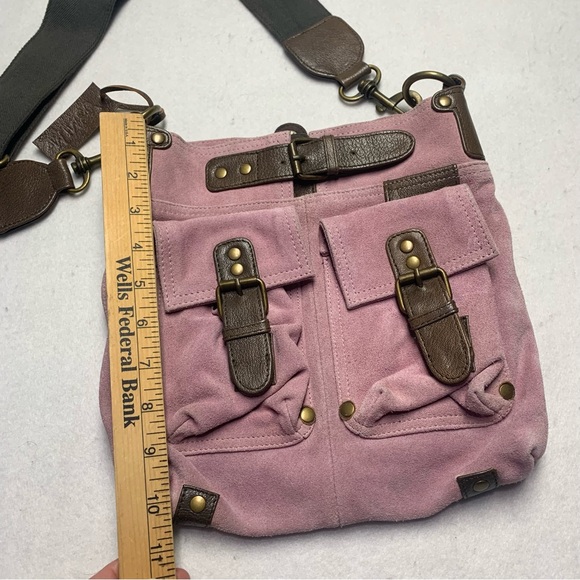 MiMu Suede Messenger Crossbody Bag Sundance Dusty Pink and Brown Purse - Picture 12 of 12